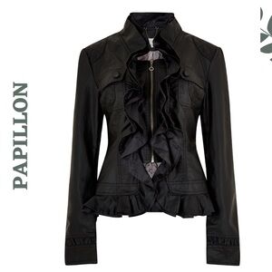 Papillon Faux Leather Ruffle Jacket Black Medium